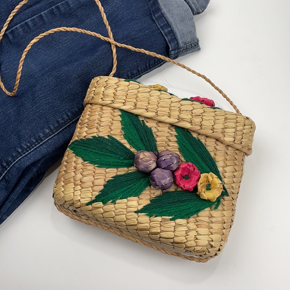 Vintage Hand Stitched Flower Basket Bag
